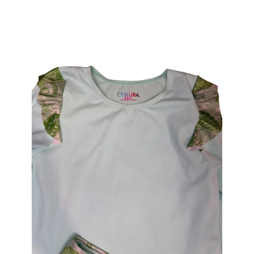 Curuba Mint ReversibleRash Guard Set Kids Seahorse Ruffle‎ Swimsuit 8-10